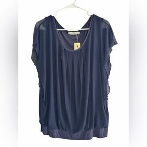 BAISHENGGT Womens Flutter Short Sleeve Pleated Front Mesh Shirt - Size XL - NWT